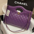 Chanel AS4854 Shopping Bag Shiny Lambskin & Gold-Tone Metal Purple - Default Title - View 1