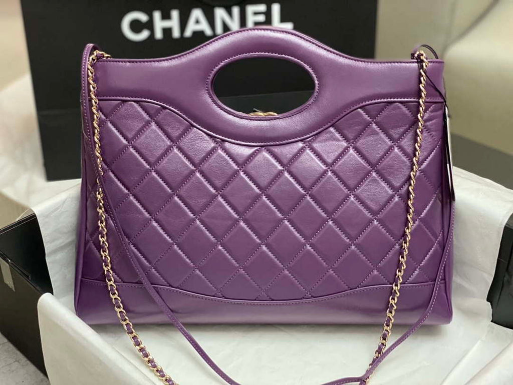 Chanel AS4854 Shopping Bag Shiny Lambskin & Gold-Tone Metal Purple
