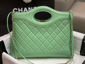 Chanel AS4854 Shopping Bag Shiny Lambskin & Gold-Tone Metal Green - Default Title - View 3