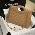 Chanel AS4854 Shopping Bag Shiny Lambskin & Gold-Tone Metal Brown - Default Title - View 1