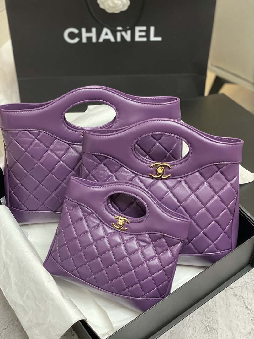 Chanel AS4853 Shopping Bag Shiny Lambskin & Gold-Tone Metal Purple - Default Title - View 10