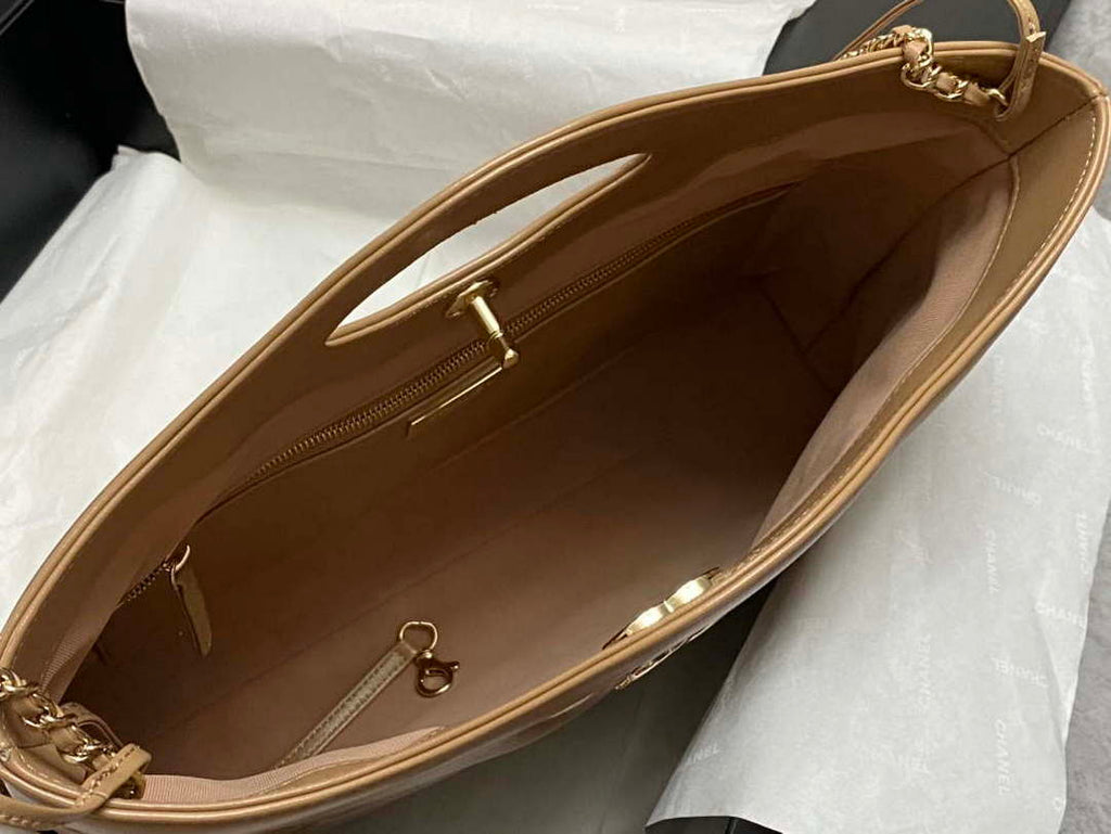 Chanel AS4854 Shopping Bag Shiny Lambskin & Gold-Tone Metal Brown