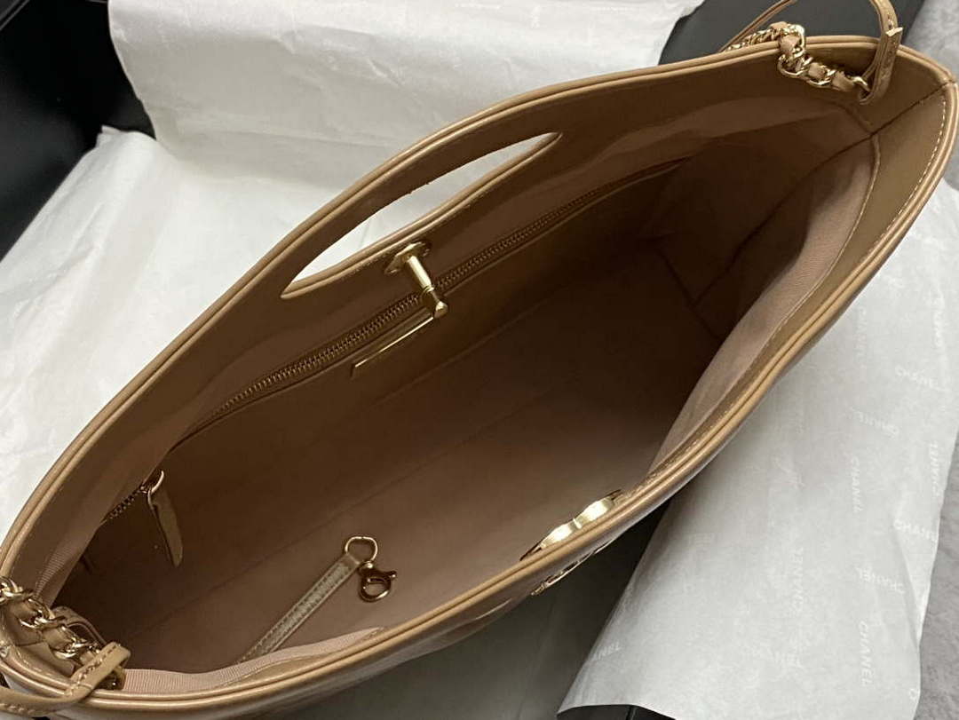 Chanel AS4854 Shopping Bag Shiny Lambskin & Gold-Tone Metal Brown