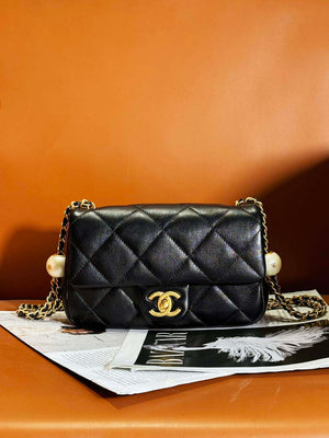 Chanel AS4861 Small Flap Bag Pearly Lambskin Imitation Pearls & Gold-Tone Metal Black - Default Title - View 1
