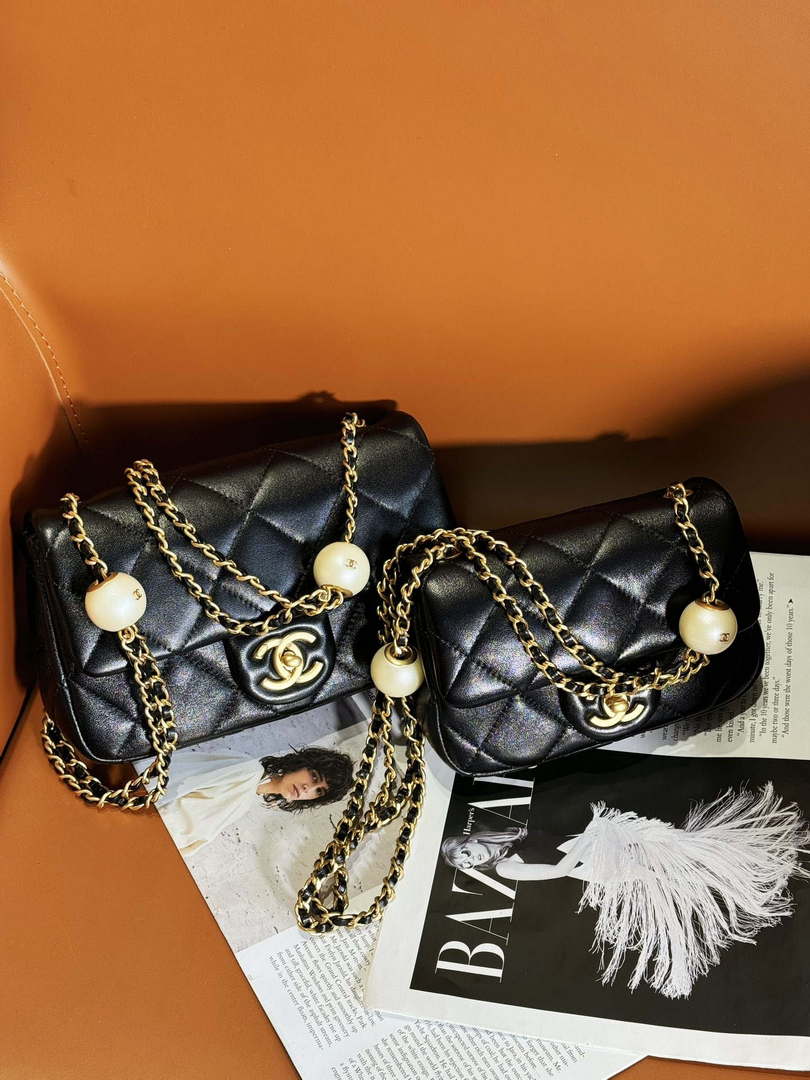 Chanel AS4861 Small Flap Bag Pearly Lambskin Imitation Pearls & Gold-Tone Metal Black