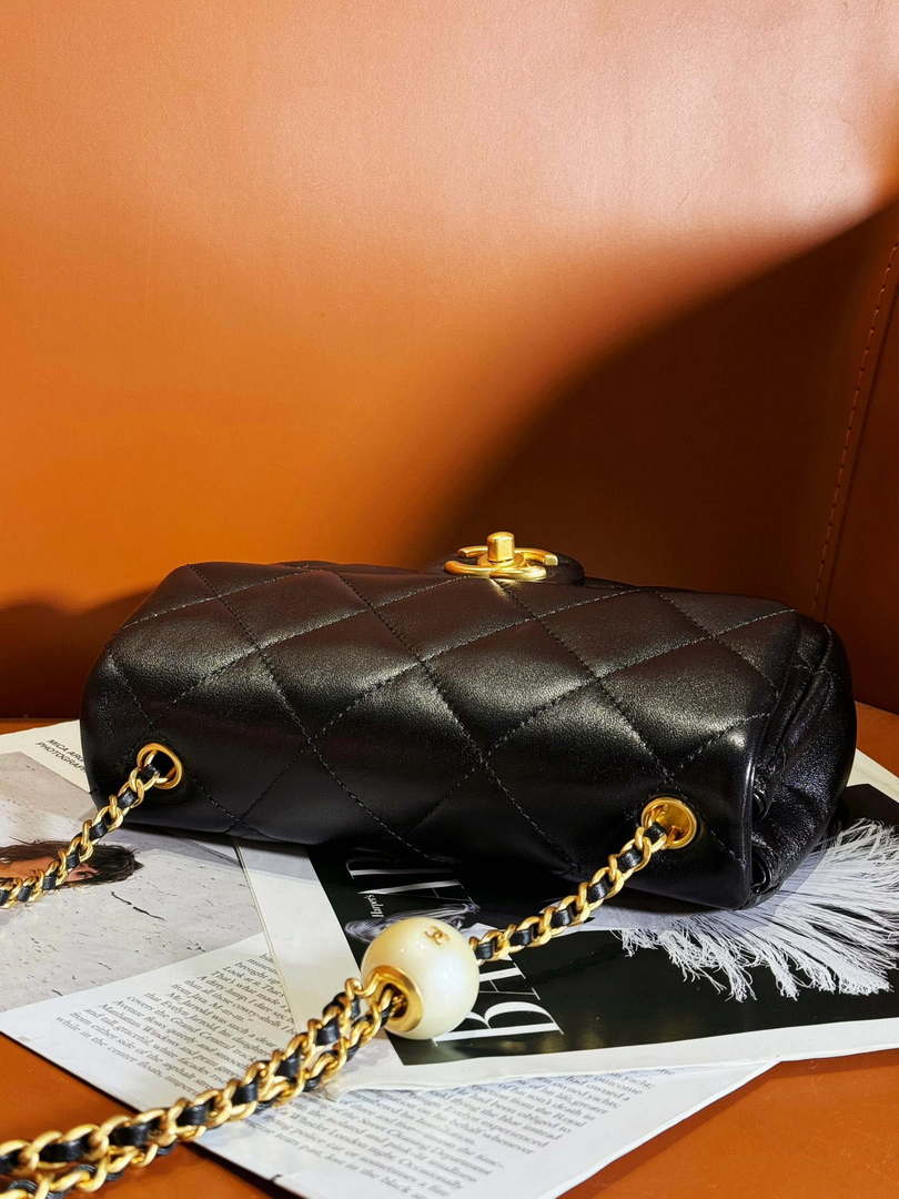 Chanel AS4861 Small Flap Bag Pearly Lambskin Imitation Pearls & Gold-Tone Metal Black - Default Title - View 4