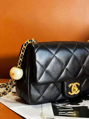 Chanel AS4861 Small Flap Bag Pearly Lambskin Imitation Pearls & Gold-Tone Metal Black - Default Title - View 8