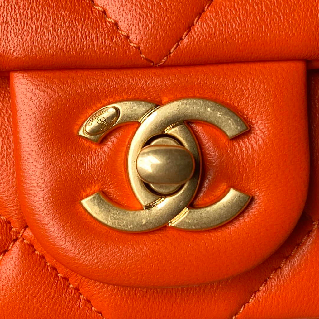 Chanel AS4861 Small Flap Bag Pearly Lambskin Imitation Pearls & Gold-Tone Metal Orange