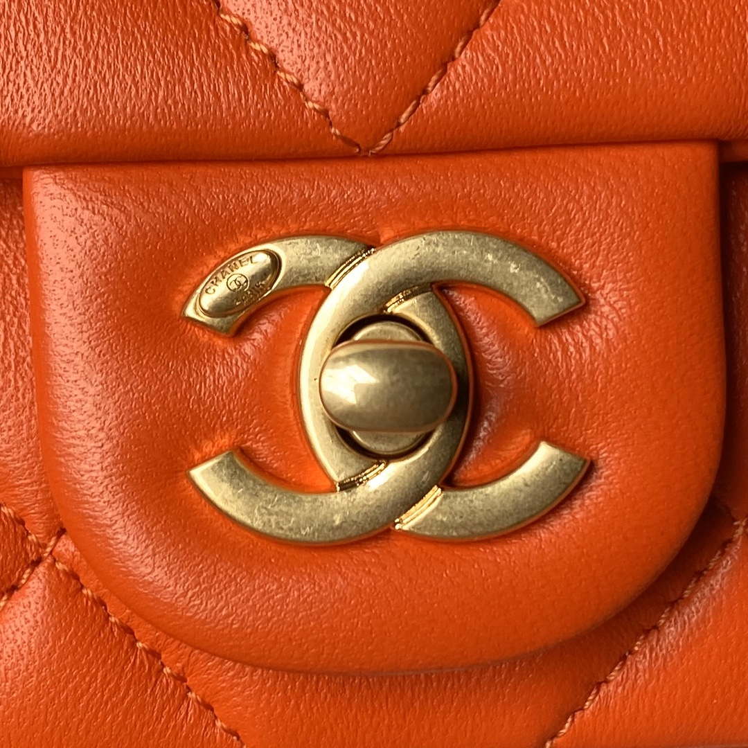 Chanel AS4861 Small Flap Bag Pearly Lambskin Imitation Pearls & Gold-Tone Metal Orange - Default Title - View 3
