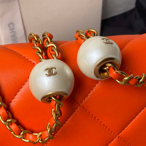 Chanel AS4861 Small Flap Bag Pearly Lambskin Imitation Pearls & Gold-Tone Metal Orange - Default Title - View 4