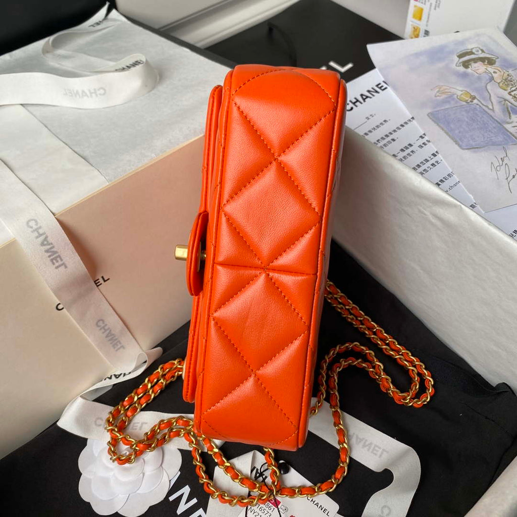 Chanel AS4861 Small Flap Bag Pearly Lambskin Imitation Pearls & Gold-Tone Metal Orange
