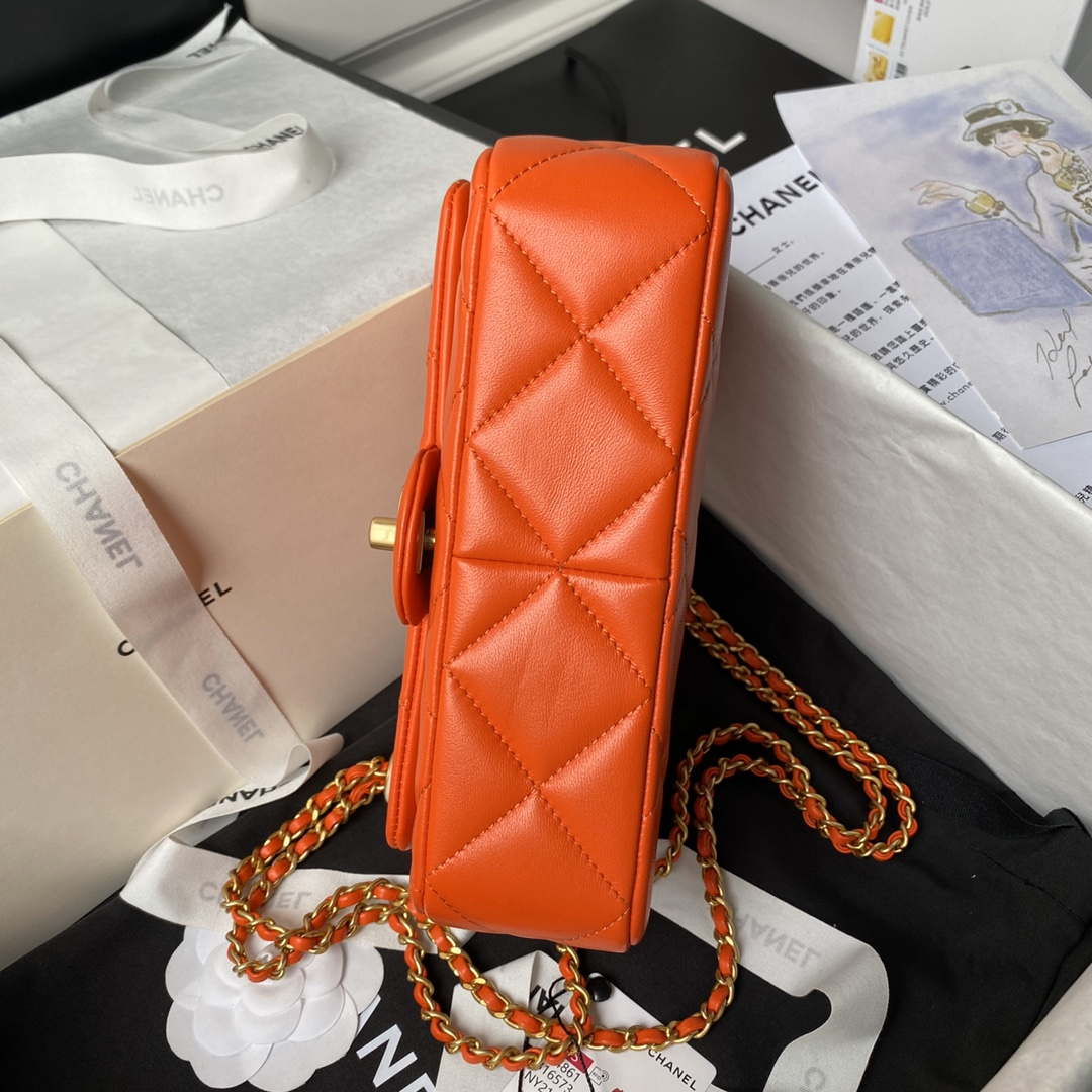 Chanel AS4861 Small Flap Bag Pearly Lambskin Imitation Pearls & Gold-Tone Metal Orange - Default Title - View 5