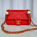 Chanel AS4861 Small Flap Bag Pearly Lambskin Imitation Pearls & Gold-Tone Metal Red - Default Title - View 1