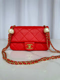 Chanel AS4861 Small Flap Bag Pearly Lambskin Imitation Pearls & Gold-Tone Metal Red