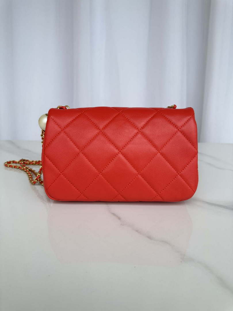 Chanel AS4861 Small Flap Bag Pearly Lambskin Imitation Pearls & Gold-Tone Metal Red