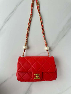 Chanel AS4861 Small Flap Bag Pearly Lambskin Imitation Pearls & Gold-Tone Metal Red - Default Title - View 9