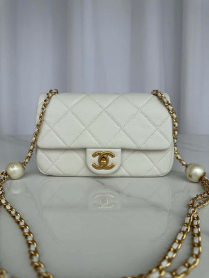Chanel AS4861 Small Flap Bag Pearly Lambskin Imitation Pearls & Gold-Tone Metal White - Default Title - View 1