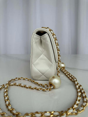 Chanel AS4861 Small Flap Bag Pearly Lambskin Imitation Pearls & Gold-Tone Metal White - Default Title - View 2