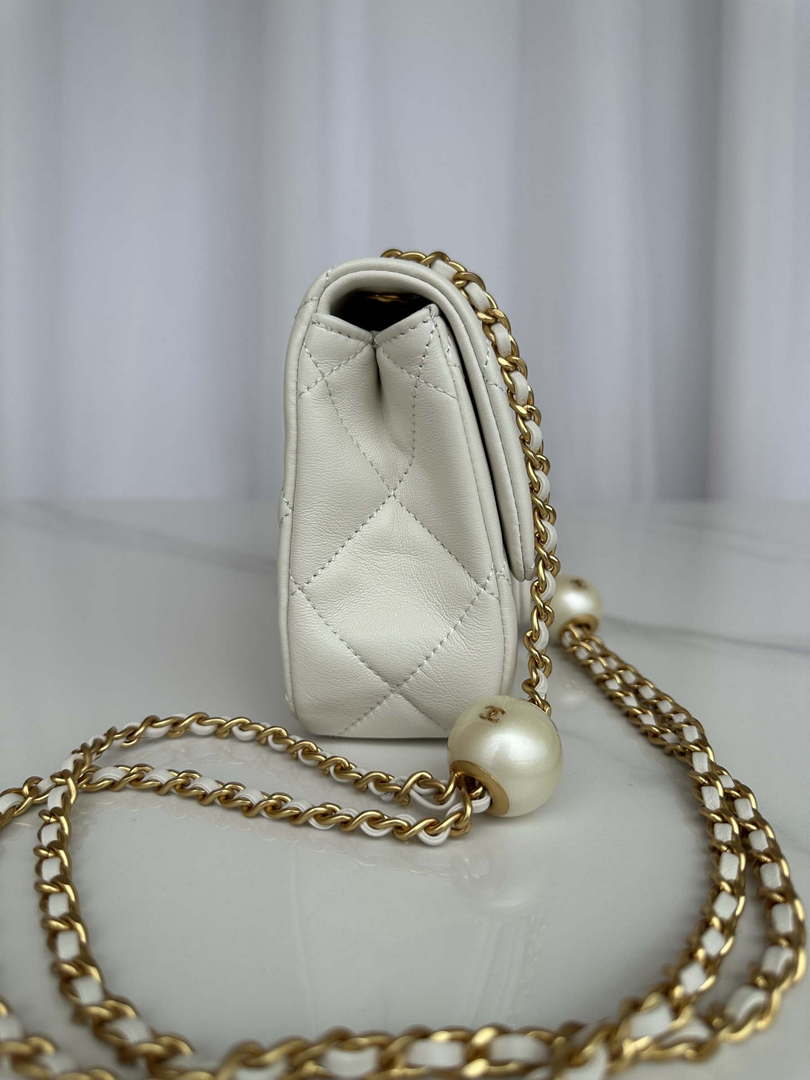 Chanel AS4861 Small Flap Bag Pearly Lambskin Imitation Pearls & Gold-Tone Metal White - Default Title - View 2