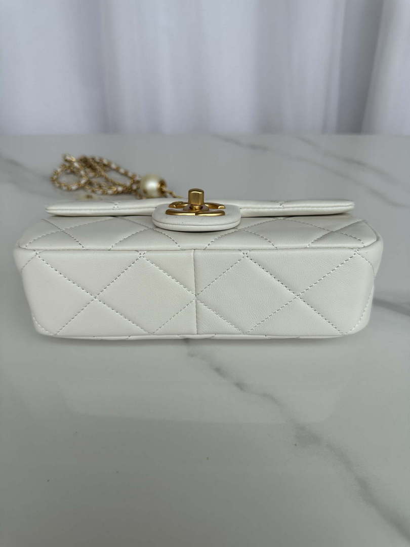Chanel AS4861 Small Flap Bag Pearly Lambskin Imitation Pearls & Gold-Tone Metal White - Default Title - View 4