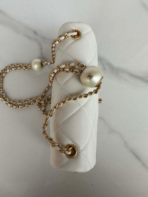 Chanel AS4861 Small Flap Bag Pearly Lambskin Imitation Pearls & Gold-Tone Metal White - Default Title - View 6