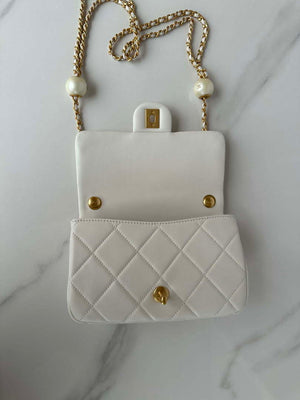 Chanel AS4861 Small Flap Bag Pearly Lambskin Imitation Pearls & Gold-Tone Metal White - Default Title - View 7