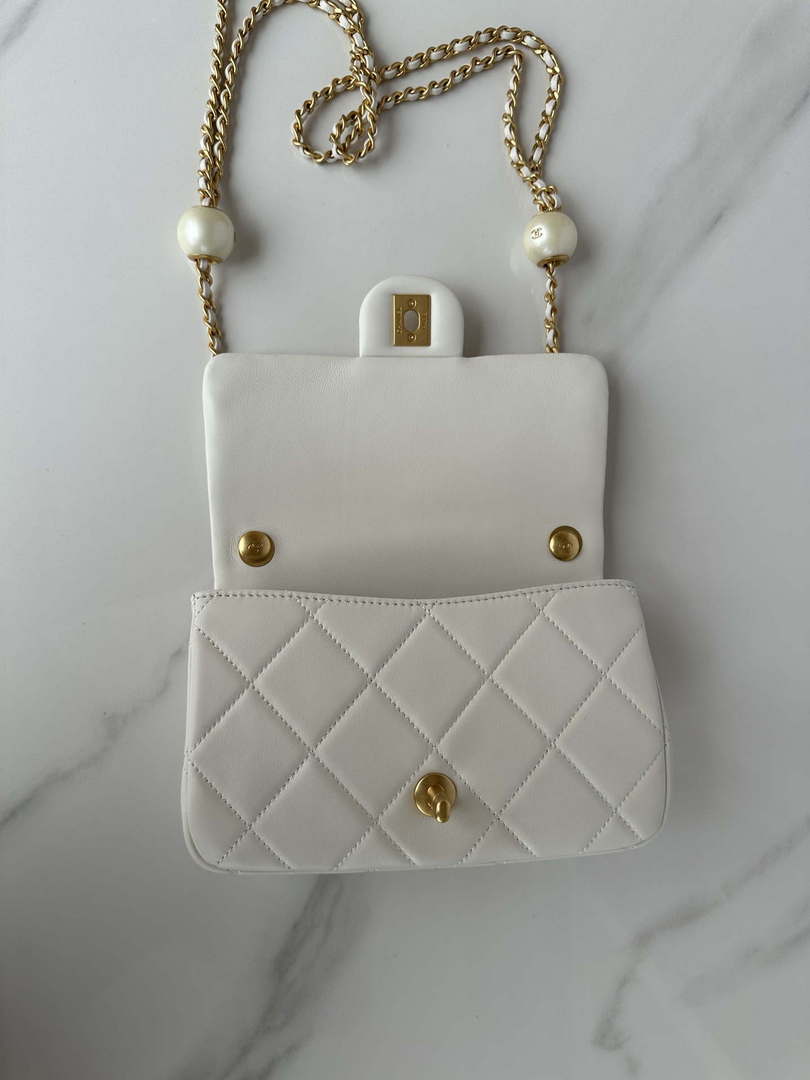 Chanel AS4861 Small Flap Bag Pearly Lambskin Imitation Pearls & Gold-Tone Metal White - Default Title - View 7