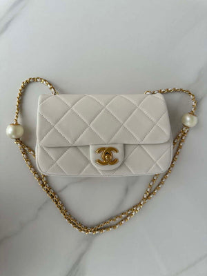 Chanel AS4861 Small Flap Bag Pearly Lambskin Imitation Pearls & Gold-Tone Metal White - Default Title - View 9