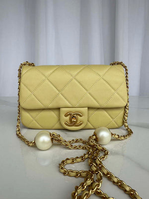 Chanel AS4861 Small Flap Bag Pearly Lambskin Imitation Pearls & Gold-Tone Metal Yellow - Default Title - View 1