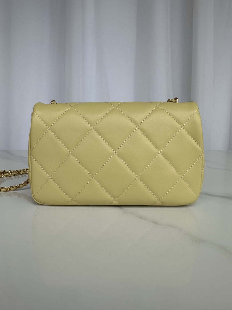Chanel AS4861 Small Flap Bag Pearly Lambskin Imitation Pearls & Gold-Tone Metal Yellow - Default Title - View 3