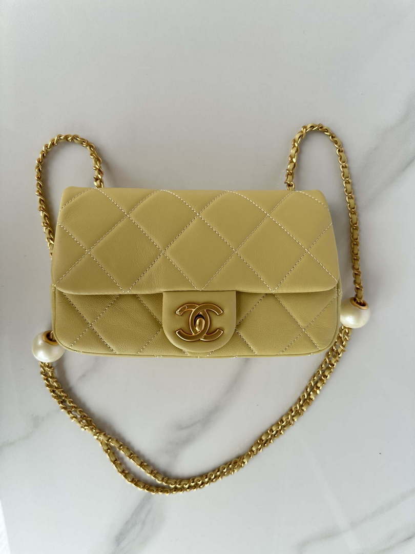 Chanel AS4861 Small Flap Bag Pearly Lambskin Imitation Pearls & Gold-Tone Metal Yellow - Default Title - View 9