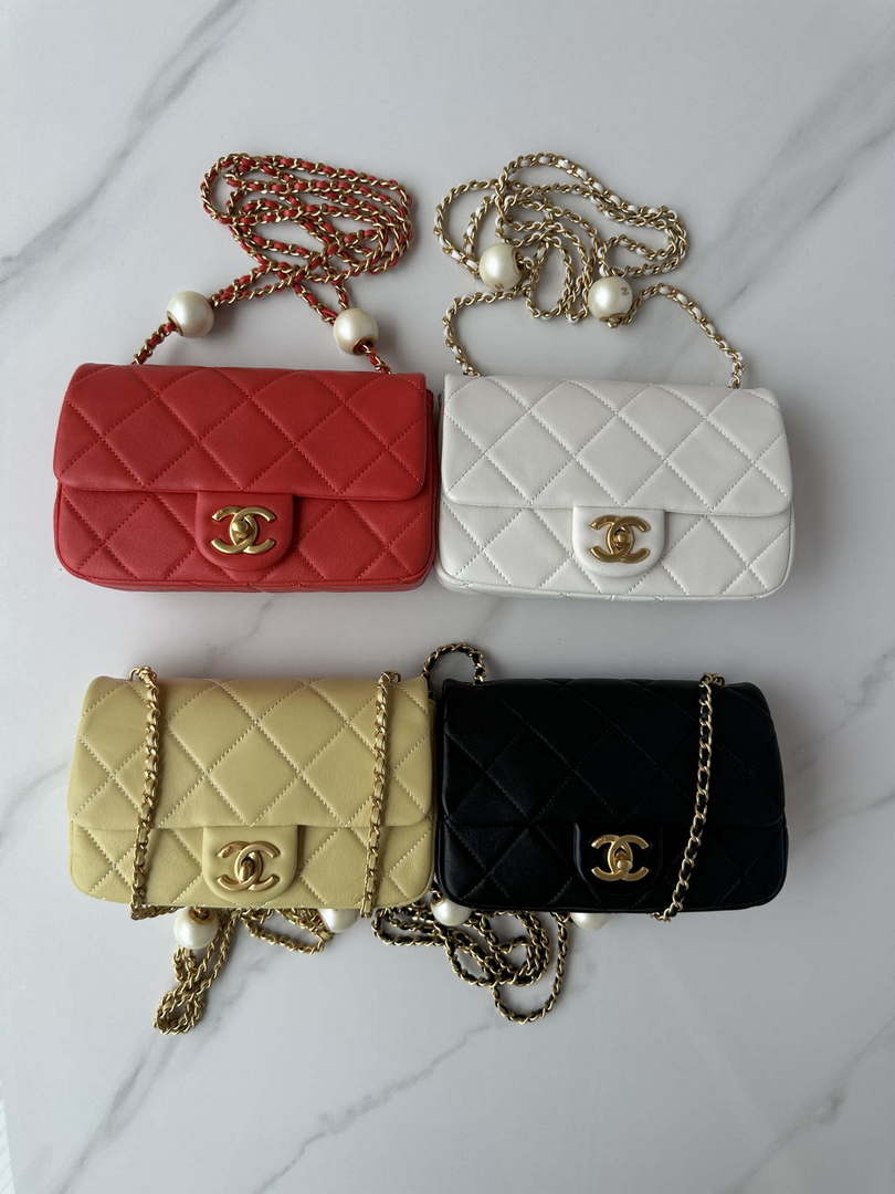 Chanel AS4861 Small Flap Bag Pearly Lambskin Imitation Pearls & Gold-Tone Metal Yellow - Default Title - View 10