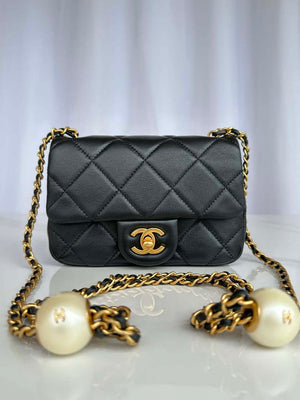 Chanel AS4868 Mini Flap Bag Pearly Lambskin Imitation Pearls & Gold-Tone Metal Black - Default Title - View 1