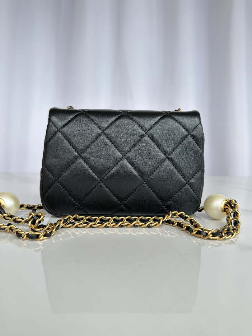 Chanel AS4868 Mini Flap Bag Pearly Lambskin Imitation Pearls & Gold-Tone Metal Black - Default Title - View 3