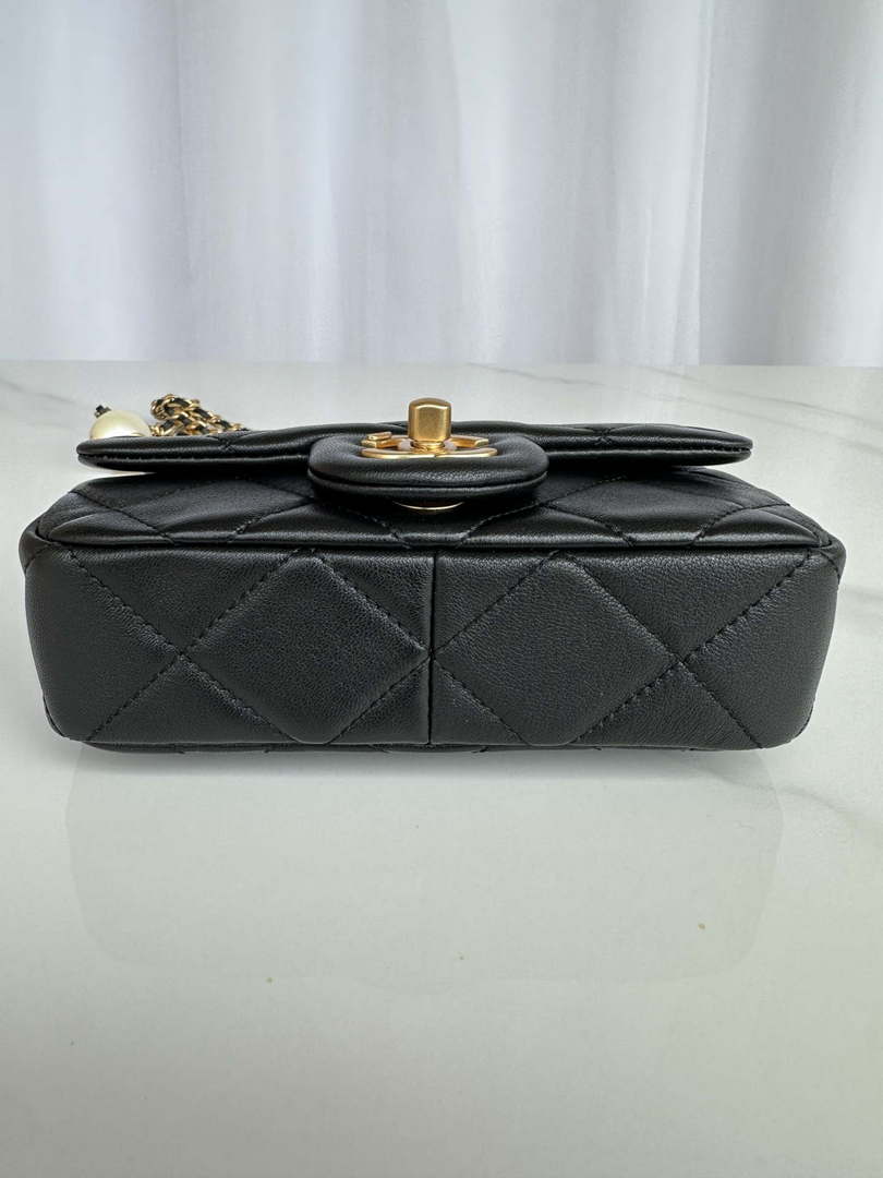 Chanel AS4868 Mini Flap Bag Pearly Lambskin Imitation Pearls & Gold-Tone Metal Black - Default Title - View 4