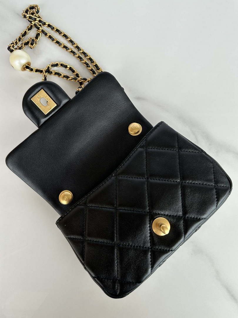 Chanel AS4868 Mini Flap Bag Pearly Lambskin Imitation Pearls & Gold-Tone Metal Black