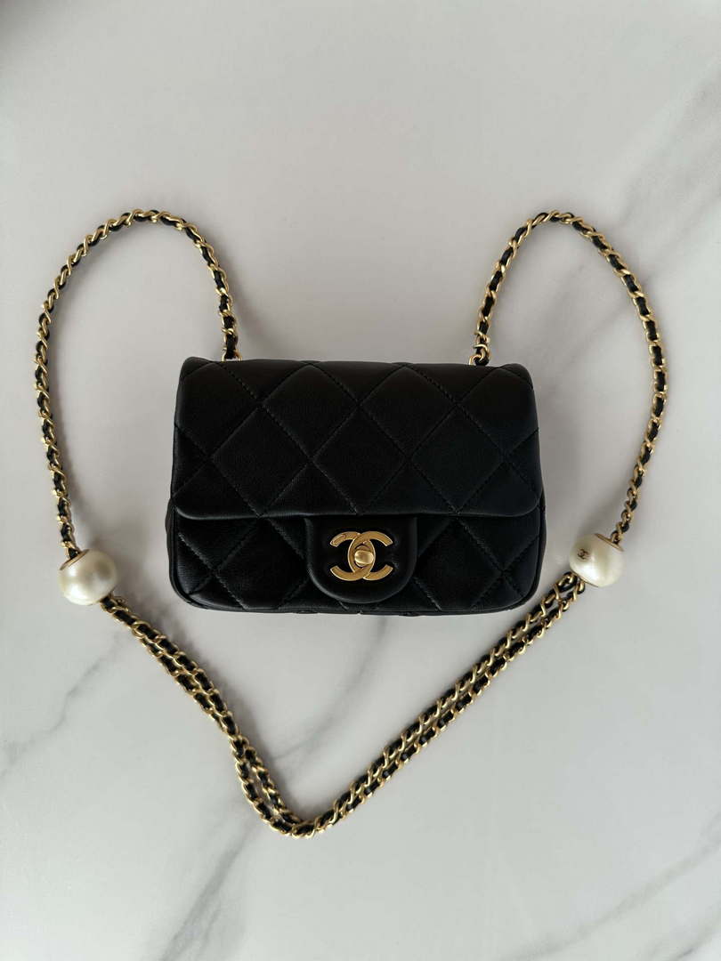 Chanel AS4868 Mini Flap Bag Pearly Lambskin Imitation Pearls & Gold-Tone Metal Black - Default Title - View 9