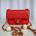 Chanel AS4868 Mini Flap Bag Pearly Lambskin Imitation Pearls & Gold-Tone Metal Red - Default Title - View 1
