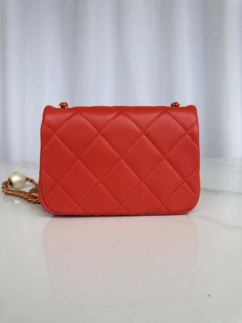 Chanel AS4868 Mini Flap Bag Pearly Lambskin Imitation Pearls & Gold-Tone Metal Red - Default Title - View 2
