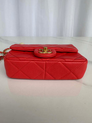 Chanel AS4868 Mini Flap Bag Pearly Lambskin Imitation Pearls & Gold-Tone Metal Red - Default Title - View 3