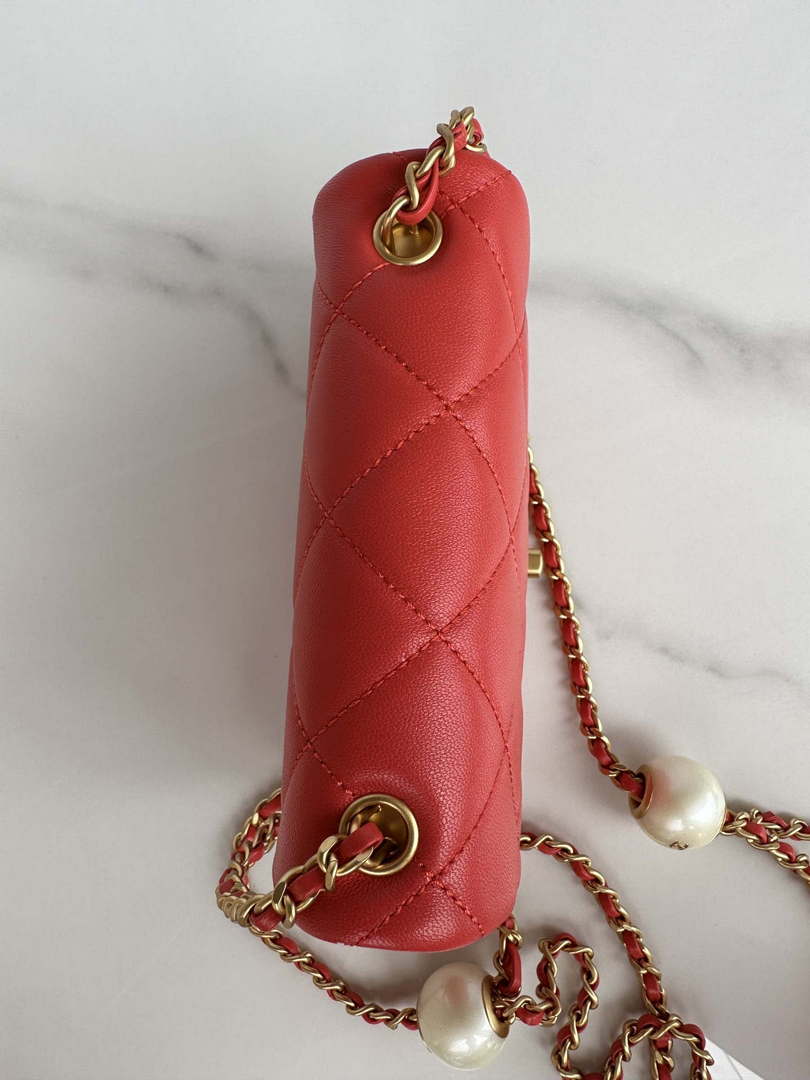 Chanel AS4868 Mini Flap Bag Pearly Lambskin Imitation Pearls & Gold-Tone Metal Red - Default Title - View 4