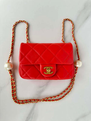 Chanel AS4868 Mini Flap Bag Pearly Lambskin Imitation Pearls & Gold-Tone Metal Red - Default Title - View 9