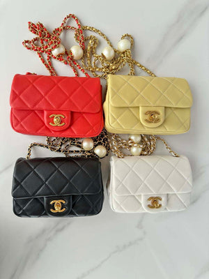 Chanel AS4868 Mini Flap Bag Pearly Lambskin Imitation Pearls & Gold-Tone Metal White - Default Title - View 2