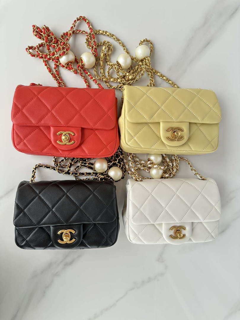 Chanel AS4868 Mini Flap Bag Pearly Lambskin Imitation Pearls & Gold-Tone Metal White - Default Title - View 2