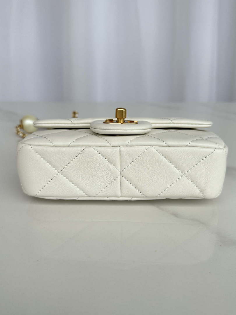 Chanel AS4868 Mini Flap Bag Pearly Lambskin Imitation Pearls & Gold-Tone Metal White - Default Title - View 6