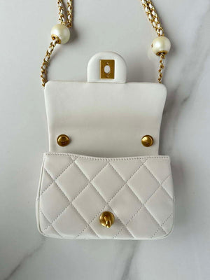 Chanel AS4868 Mini Flap Bag Pearly Lambskin Imitation Pearls & Gold-Tone Metal White - Default Title - View 8