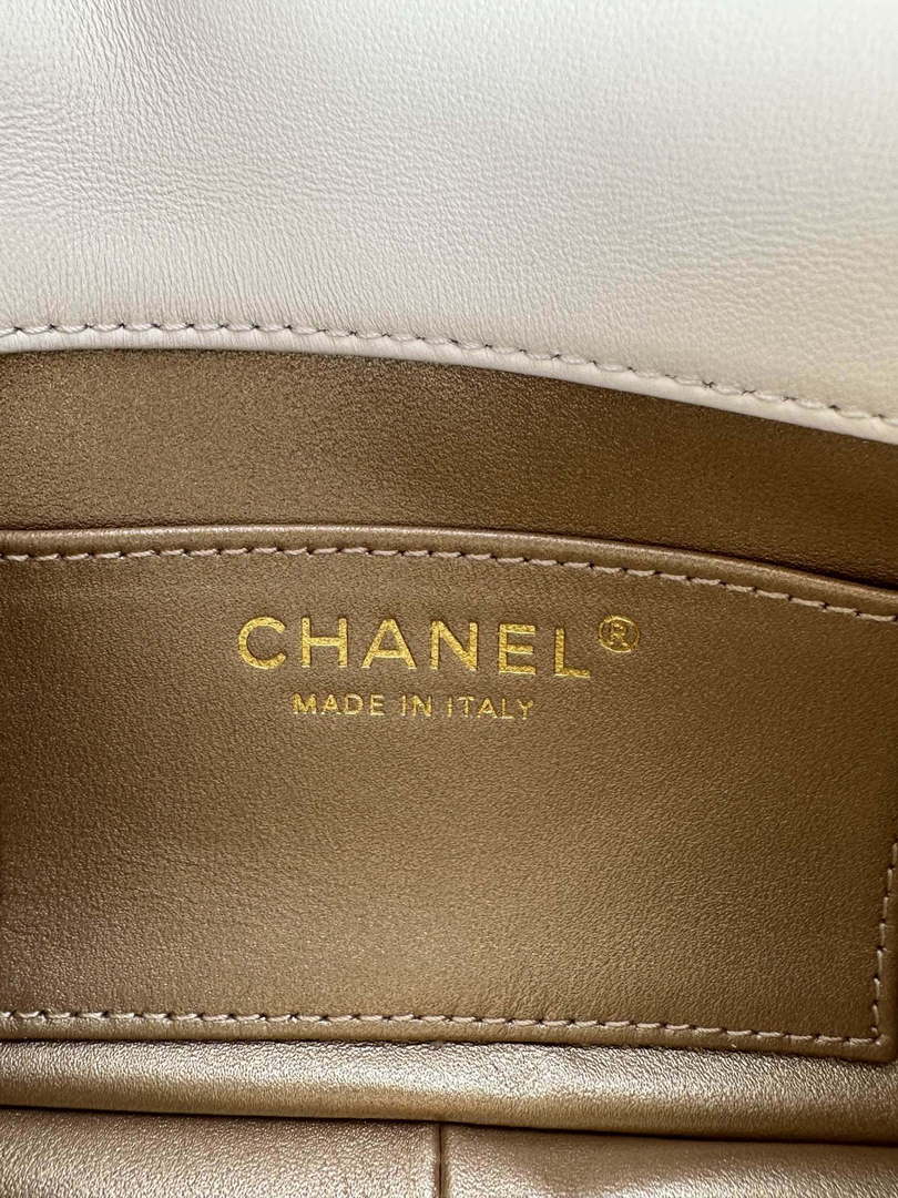 Chanel AS4868 Mini Flap Bag Pearly Lambskin Imitation Pearls & Gold-Tone Metal White