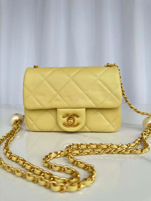 Chanel AS4868 Mini Flap Bag Pearly Lambskin Imitation Pearls & Gold-Tone Metal Yellow - Default Title - View 1