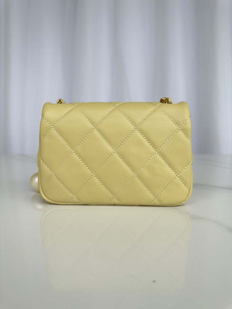 Chanel AS4868 Mini Flap Bag Pearly Lambskin Imitation Pearls & Gold-Tone Metal Yellow - Default Title - View 3