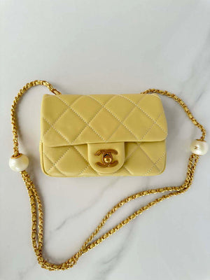 Chanel AS4868 Mini Flap Bag Pearly Lambskin Imitation Pearls & Gold-Tone Metal Yellow - Default Title - View 6